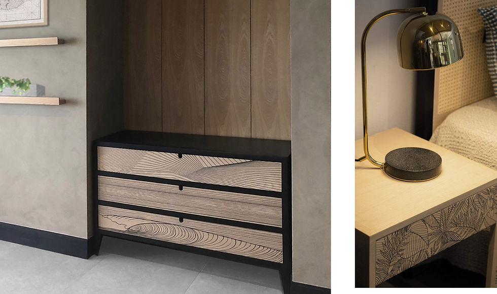 ZEN COLLECTION: Drawer units with linear prints.